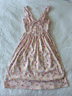 Floral Pink Midi Sundress with V-Neck NWOT